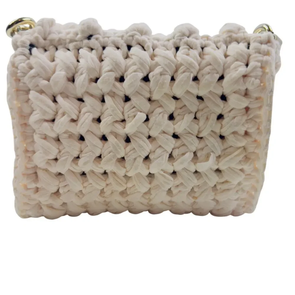 Zara Boho Hippie Earthy Natural Textured Crochet Woven Cream Cross Body Bag